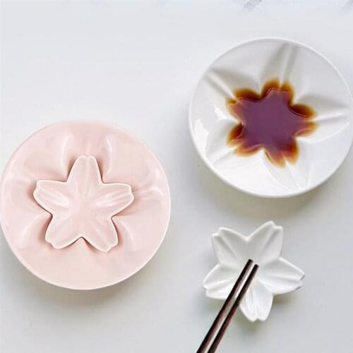 Japanese Ceramics Cherry Blossoms Seasoning Dish Sauce Vinegar Dipping Dish With Mini Chopstick Rest Tableware