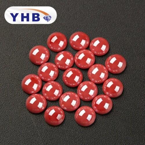 YHB Bright Red Ceramic Half Round Flatback Beads Dress Flat Back Hotfix Pearls DIY Jewelry Making Evening Bags Women