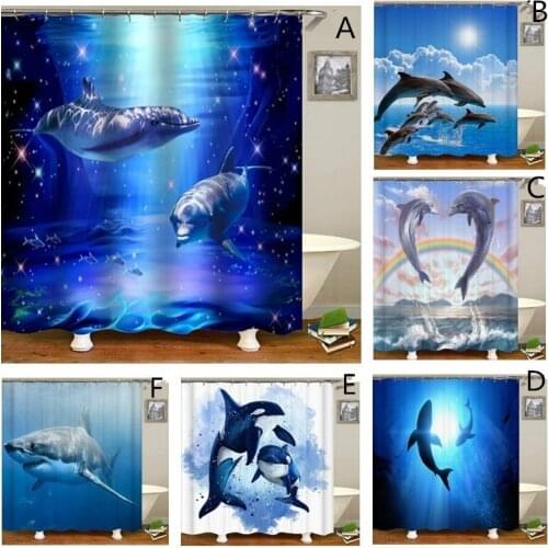 Home Decor Bathroom Shower Curtain Oceanic Dolphins Printed Waterproof Bath Toilet Curtain Sets Bathroom Decor
