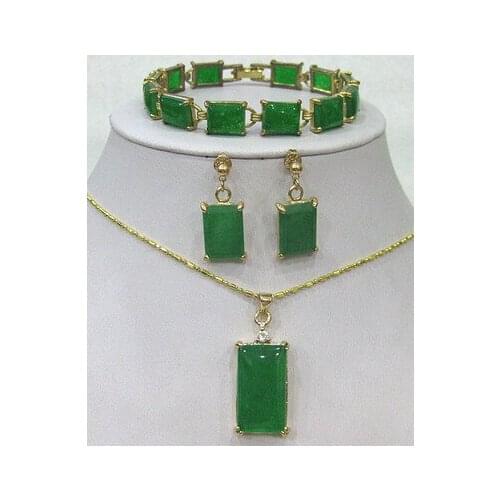 Green Jades bracelet /earrings /Necklace Pendant Set