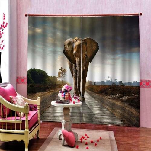 Animal Elephant 3D Blackout Curtain Digital Print For Living Room Bedroom Window Drapes Indoor Decor Sets 2 Panels With Hooks