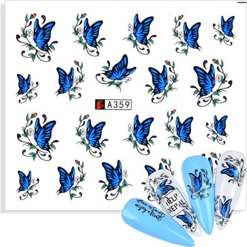 1pcs Watercolor Blue Nail Art Stickers Insect Butterfly Water Transfer Slider Decals Nail Accessorie Watermark Tattoo Decoration