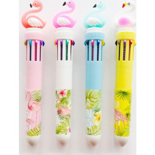 10 Colors Flamingo Press Colorful Ball Ballpoint Pen Writing Student Stationery School Office Supply