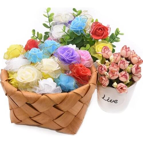 10Pcs/20Pcs/50Pcs Glitter Fringe Artificial Flower Foam Lace Rose Wedding Decoration DIY craft Wreath Lace Rose Gift Supplies