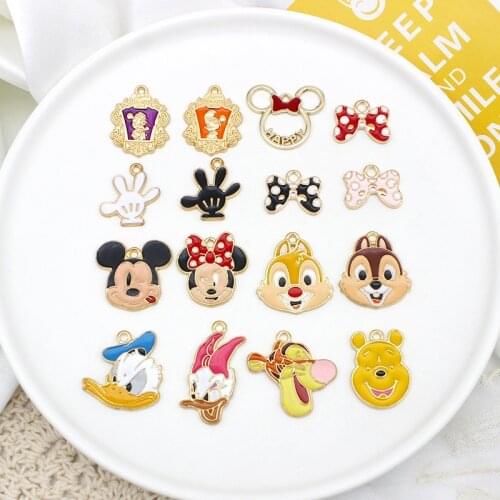 10Pcs Cartoon Disney Metal Charms Minnie Mickey Earphone Keychain Accessories DIY Bracelet Necklace Zinc Alloy Girl Boy Charms