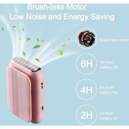 1800mAh USB Mini Hanging Portable Fan with Invisible Air Outlet No Hair Suction Chargeable Battery for Home Neck Hang