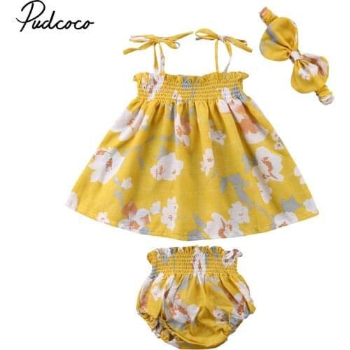2018 Brand New Newborn Infant Baby Girl 0-24M Clothes Sets Sleeveless Yellow Begonia Floral Vest Strap Tops Shorts Headband 3PCS