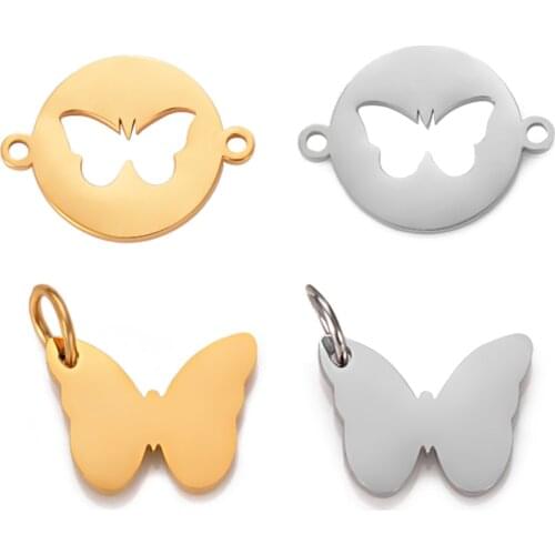 5Pcs Stainless Steel Animal Hollow Butterfly Charm DIY Bracelet Necklace Connector Accessories For Jewelry Making Craft Findings
