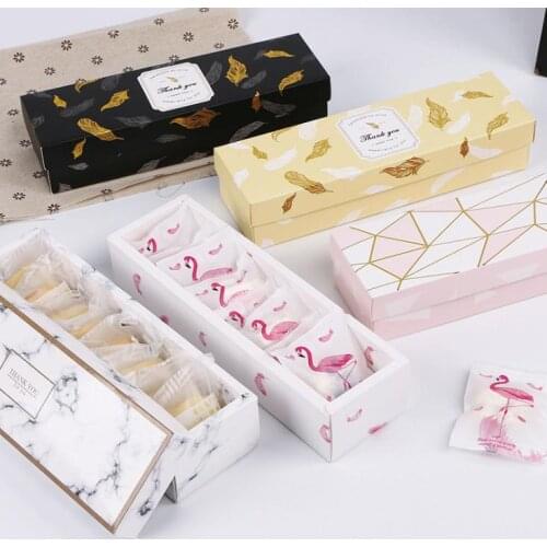 Flamingo/Marble/Feather Pattern Paper Packaging Box Nougat Cookies Gift Box Wedding Chocolate Cake Bread Paperboard Boxs SN2485