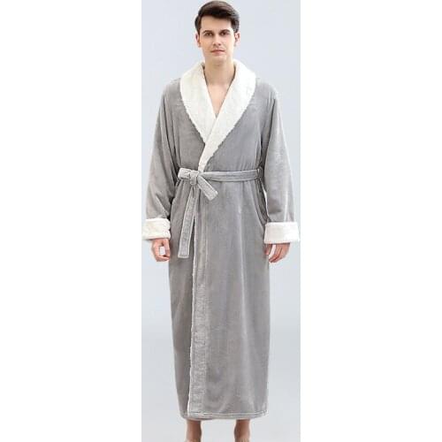 Winter Autumn Men Warm Flannel Long Bathrobes Absorbable Soft Dressing Gown Sleepwear Nightgown for Hotel Home Clothes