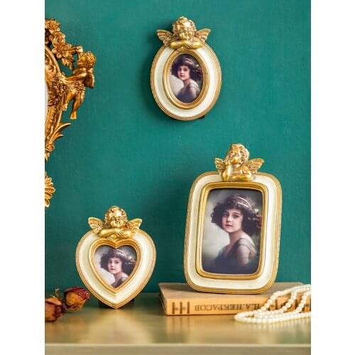 Heart-shaped 3 inch 6 inch angel photo frame retro nostalgic gold photo frame home bedroom decoration wedding birthday gift