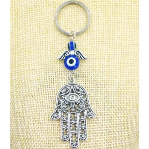 Hamsa Hand Keychain Jewish Symbols Charm Amulet, Kabbalah & Evil Eye Protection Keychain Key Ring