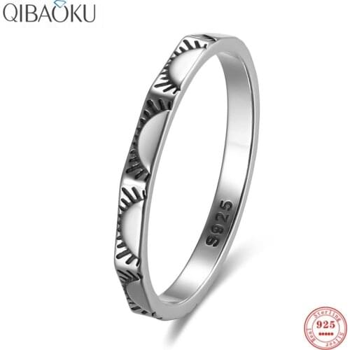 S925 Sterling Silver Ring Eyeflash Light Shape Oxide Fine Jewelry for Women Simple Thin Stylish Ring Gift Silver Finger Rings