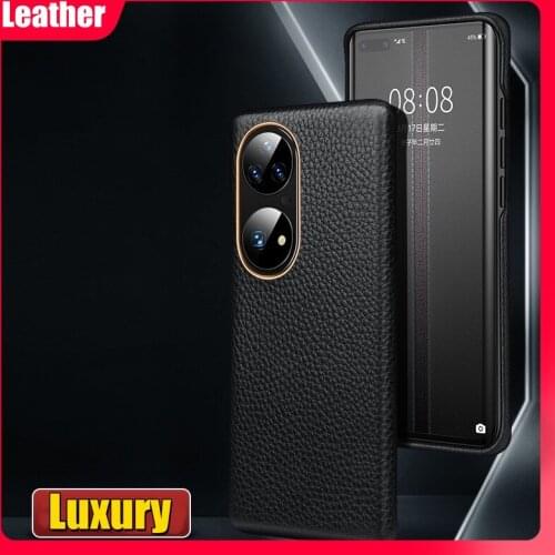 Luxury For Huawei P50 Pro + Leather Case High Quailty Huawei P50pro plus Back Cover Camera Lens Protective p50 Cases Black Color