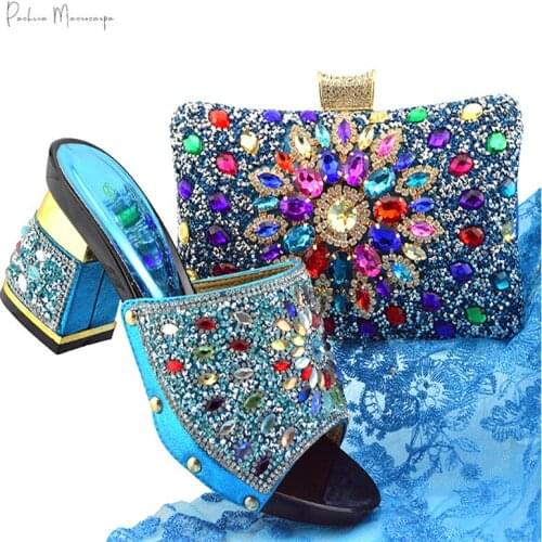 Pretty Ladies Shoes And Matching Bag Set African Style Rhinestone High Heels Shoes And Bag Set Wedding Party