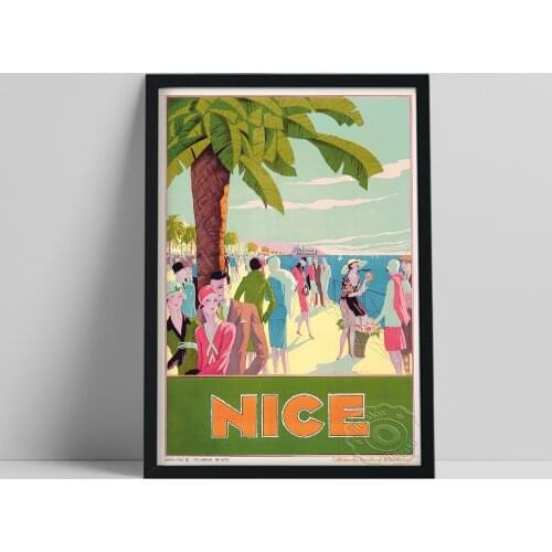 Nice French Riviera Travel Poster, World Tourism Seaside Scenery Crowds Canvas Painting, Vintage Art Home Decor Souvenir Idea