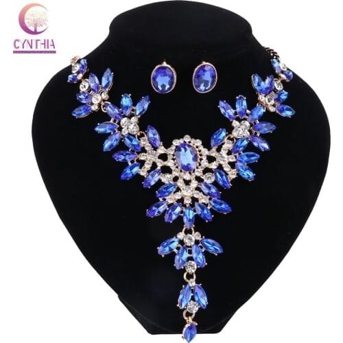 Trendy 2017 hot sale 7 colors Statement necklace crystal Jewelry sets Women necklace with earrings for party boho wedding