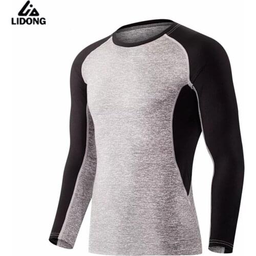 LIDONG New Men Running T-shirts Quick Dry Gym Fitness Tights Sport Basketball Training Male Joggers Long Sleeves Top Tee Shirts