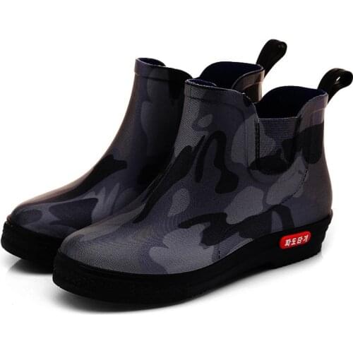 Fashion Waterproof Rainboots Non-slip Wear-resistant Low-top Mens Rain Boots Adult Warm Casual Breathable Camouflage Shoes