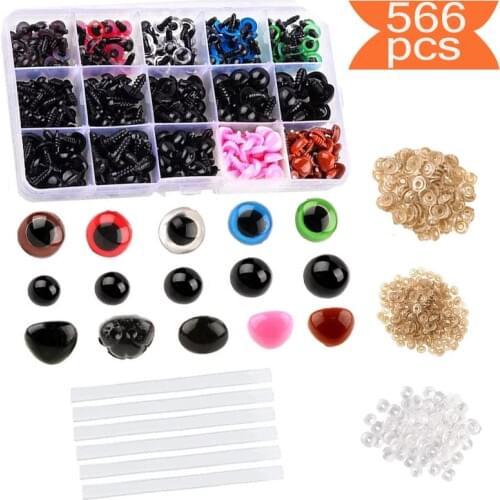 KAOBUY 566Pcs Colorful Safety Eyes And Noses Set, Plastic Eyes And Noses With Washers And Glue Stick For Animal Stuffed Toys