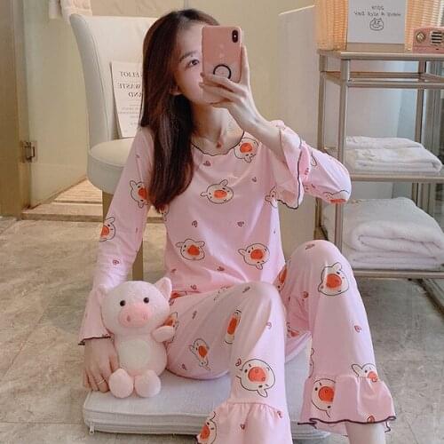 New Spring Autumn Women Long Sleepwear Suit Home Women Gift Female Sleepwear Cartoon Female Big Plus Size Womens Pajamas Sets