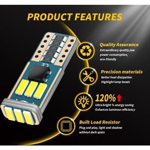 2020 New 10PCS T10 W5W Canbus 6000K White DC12V-14V Car Interior Map Dome Lights Parking Light Auto Signal Lamp LED Light Bulbs