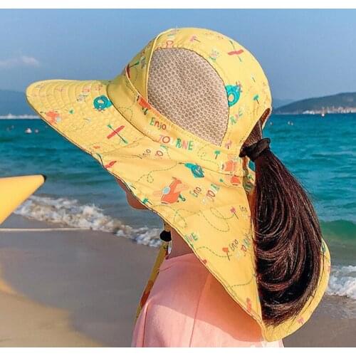 Toddler Girls Flap Caps Cute Sun Hats Cartoon Print Sun Protection Hat Sun Cap Multiple Pattern Color Ponytail Available