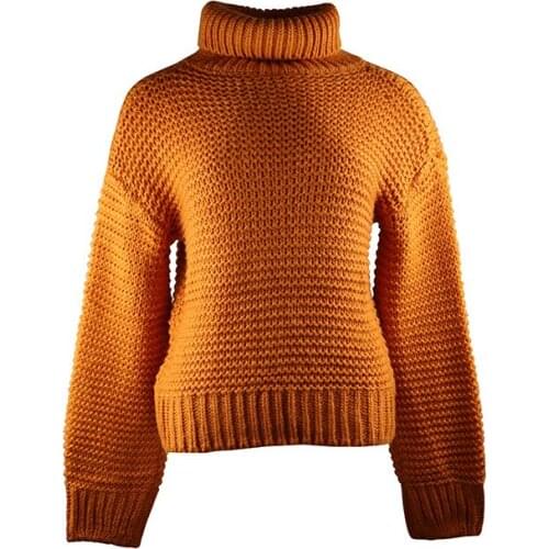 2020 Autumn /winter Warm Sweater with Orange Pullover Autumn Turtleneck Sweater Long Sleeve Knit Sweater for Women Street Style