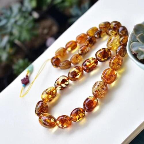 Genuine Natural Yellow Piebald Amber Gemstone Tree Clear Round Beads Necklace 11x22mm Women Fashion Jewelry Certificate AAAAAA