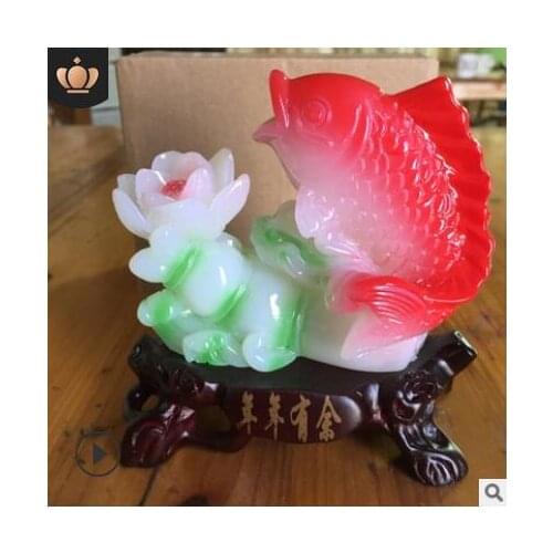 Manufacturers direct cabbage baicairuyi resin imitation jade crafts after year fish carp jump longmen animal Statue decoration
