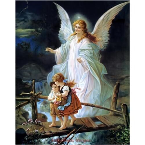 Needlework for embroidery DIY DMC - Counted Cross Stitch Kits 14 ct Oil painting - Guardian Angel And Children Crossing Bridge