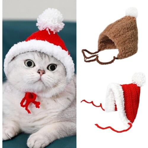 Cat Santa Hat Pet Small Dog Christmas Costume Hand-knitted Warm Puppy Cat Santa Crossover Hat Small Dog Headgear Pet Accessories