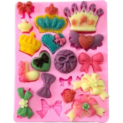 Crown Bowknot Shape 3D Fondant Cake Silicone Mold for Polymer Clay Molds Kitchen Chocolate Pastry Candy Making Tools