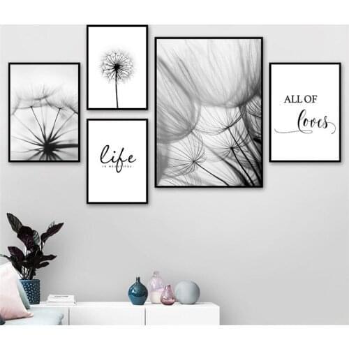 Nordic Dandelion Art Canvas Painting Posters And Prints Black White Loves Life Quotes Wall Pictures For Living Room Decor