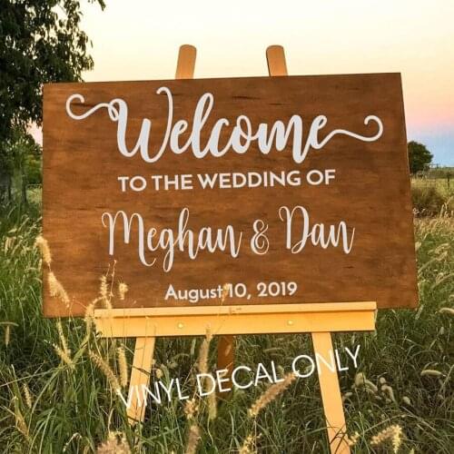 Wedding Welcome Sign Die Cut Vinyl Decal Removable DIY Wall Stickers Wedding Decoration ONLY DECALS Custom Names Date D903