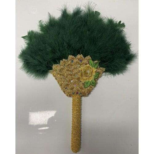 Golor Custom African Wedding Feather Hand Fan with Stones Feather Dance Fan Handmade Bride Hand Held Photo Props Wedding Favors