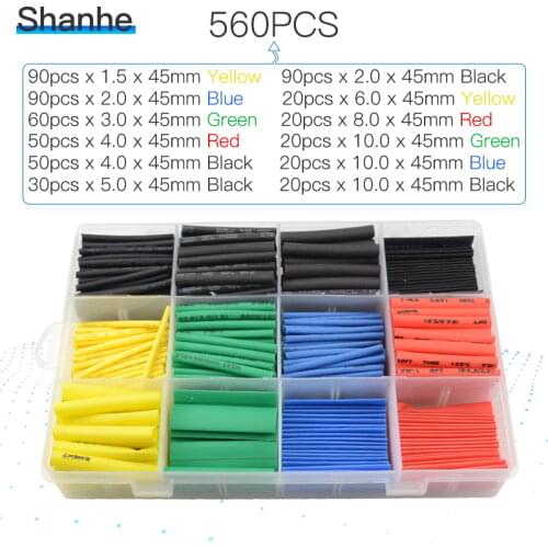 560pcs Thermal contra Sleeve cable Heat Shrink Tube termoretractil pvc tube tubing 2:1 Wrap Wire Cable