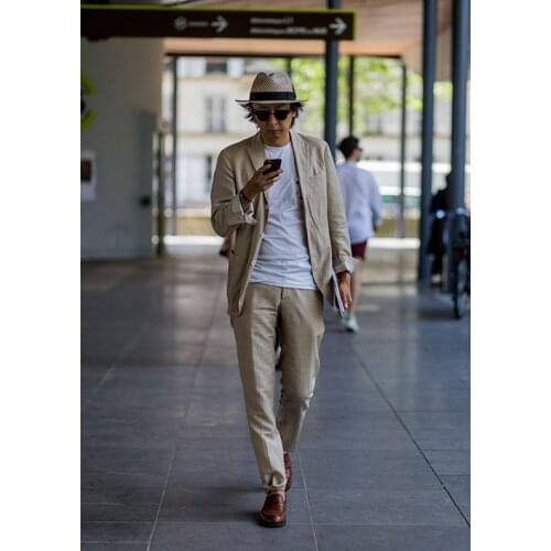 TPSAADE 2020 summer mens slim Fit loose comfortable linen wedding dress party trend suit suit 2 piece Mens Suits jacket pants