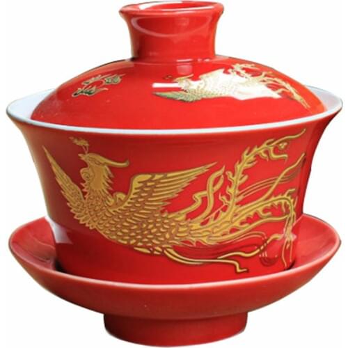 Traditional Chinese Gaiwan Hand Painted Ceramics Chinese Kung Fu Tea Set Tea Tureen Teapot for Travel Teaware Drinkware Decor