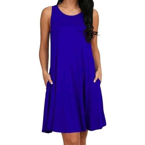 Tropical Summer Dress Women Sleeveless Round Neck Knee-Length Dress Female Solid color vest Dress Casual plus size Vestidos A125