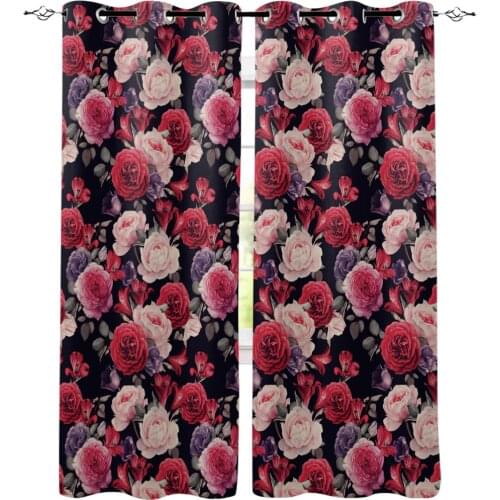 Vintage Red Rose Luxury Curtains Living Room Bathroom Kitchen Curtains Household Products