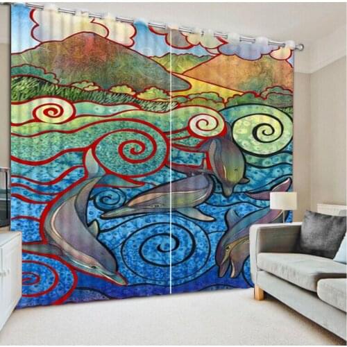 Blackout Curtains For Living room Bedding room Decor Tapestry Wall Carpet Drapes Cotinas Abstract oil painting landscape dolphin