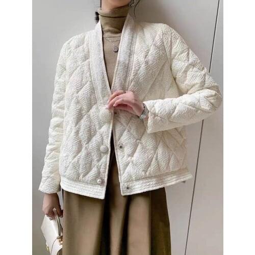 Elegant women jacket winter plaids 90% white down Waterproof windproof womens short coats black beige V-Neck warm parka