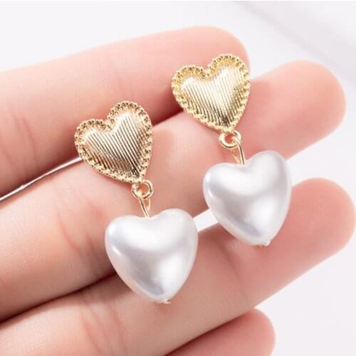 2021 New Summer Lovely Simulated Pearl heart Earrings For Women Geometry Circle Drop Dangle Earrings Boucle D'oreille Brinco