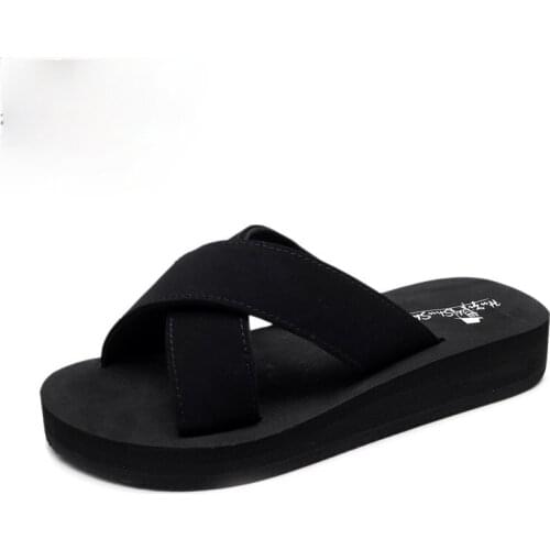 Miss Sister Slippers Womens Outer Wear Slope With Flat Bottom Non-Slip Fashion Summer Thick Bottom Flip Flops One Word Sandals