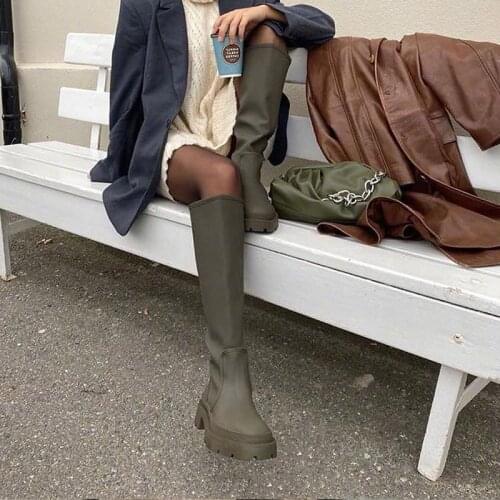 2021 Punk Women Platform Knee High Boots Winter Woman Short Plush Block Heel Ladies Zippers Cool Non Slip Shoes Female Long Boot