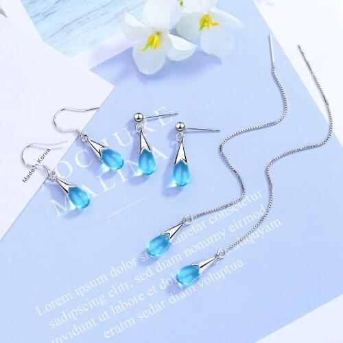 Elegant Blue Water Drop Stone Tassel Earrings for Women Fashion Brincos Pendientes Dangle Jewelry