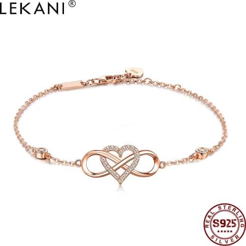 LEKANI Show Infinite Love Lovers Bracelet For Women Inlay Cubic Zircon Jewelry Real 925 Sterling Silver Feeling Chain Fine Life