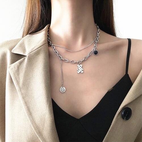 South Koreas simple double-layer design sense hip-hop smiley bear clavicle chain temperament wild atmosphere necklace female