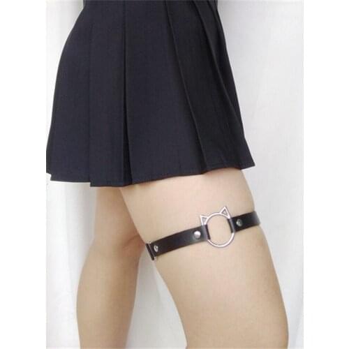 Cute Cat PU Leather Leg Chain Women Jewelry Sexy Punk Legs Garter Sock Harness Round Black Adjustable Bondage Foot Ankle
